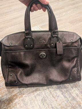 COACH RHYDER SATCHEL METALLIC TWO TONE LEATHER Shoulder Bag Legacy